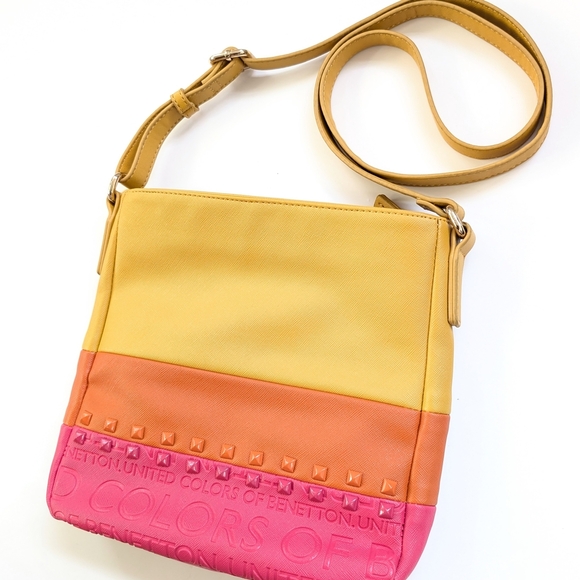 United Colors Of Benetton Yellow, Pink  And Orange Crossbody Bag ~ Like New - Picture 5 of 10